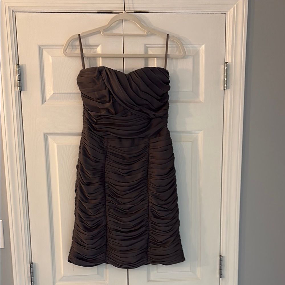 Elegant Charcoal Gray Ruched Strapless Dress (NWT)